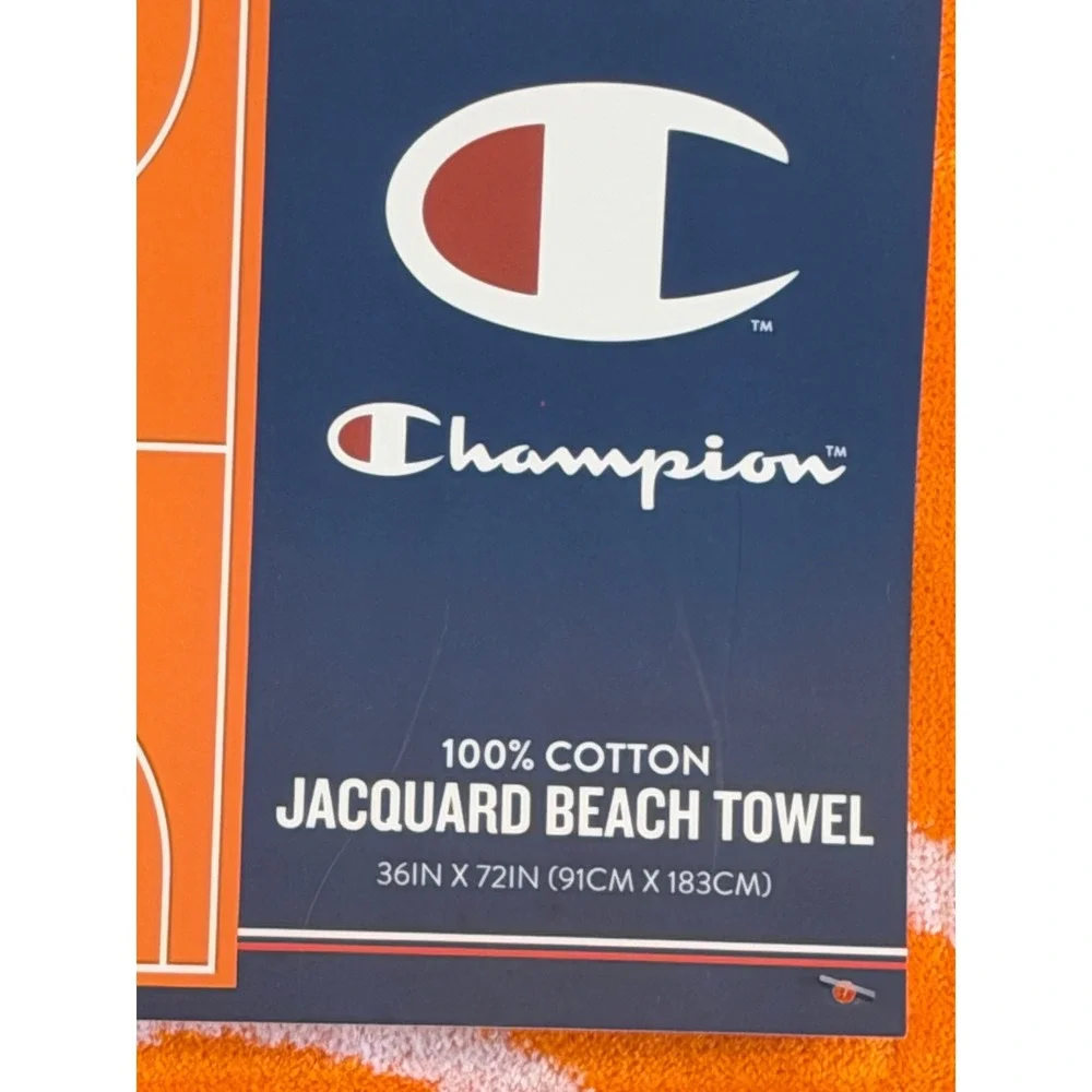 Champion Basketball Court Jacquard Beach Towel Orange 100% Cotton 36x72 NWT